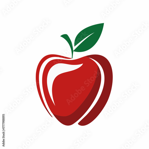 A stylized apple graphic with green leaf on white. The red apple is partially visible