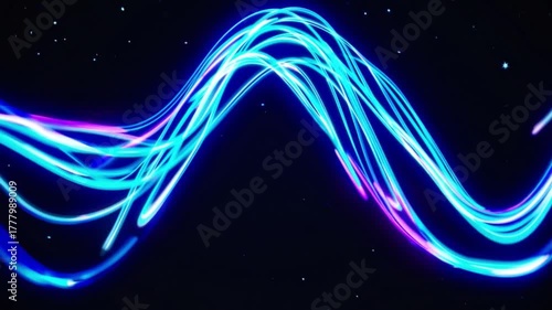 Colorful Abstract Wave with Bright Neon Glow on Dark Background for Creative Design and Technology Themes