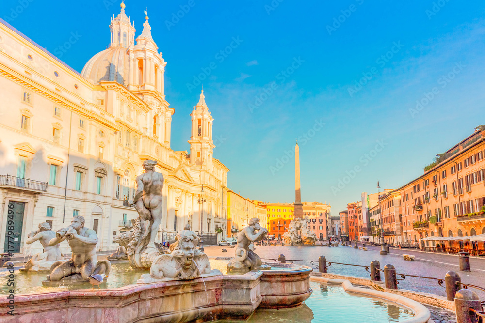 Fototapeta premium view of famous Piazza Navona in Rome at morning, Italy