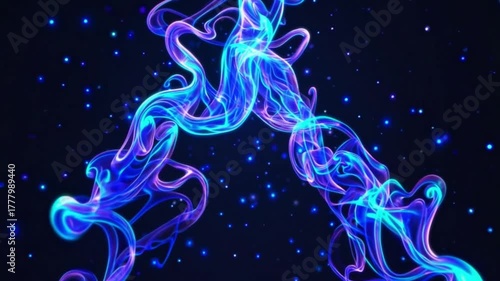 Abstract Glowing Blue and Green Light Effects in Dark Background with Fluid Shape and Motion for Creative Projects