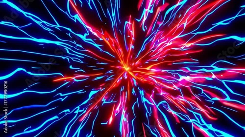 Vibrant Abstract Burst of Electric Blue and Fiery Red Light in a Dark Background