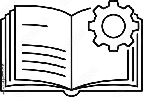 Open book with gear icon symbolizing technical manual or engineering guide