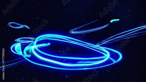 Bright Blue Glowing Lines on Dark Background Creating Abstract Light Patterns in Motion