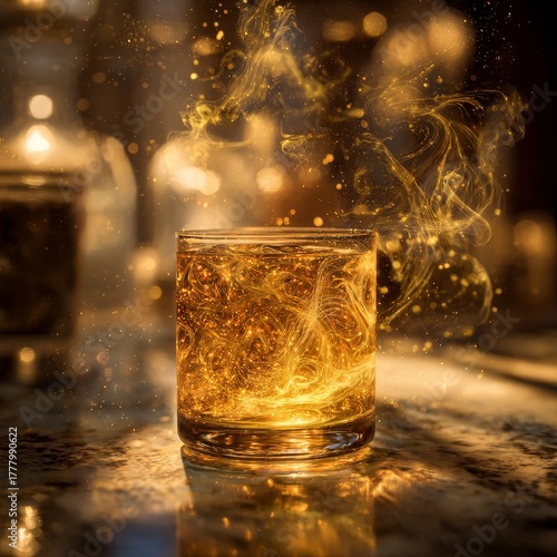 Refreshing Drink Being Poured Into a Glass With Sunlight Beams Illuminating t...