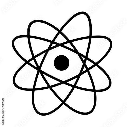 Atomic structure illustration representing science, technology, or physics elegantly designed in a modern, sleek style