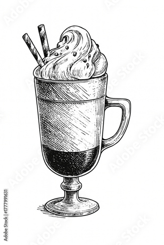 Indulge in this delicious creamy dessert drink with sweet wafer sticks, perfect for coffee shops and dessert menus