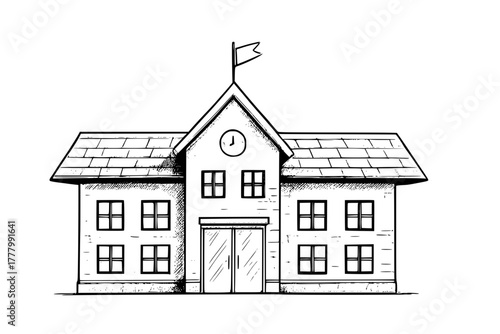 Charming school building illustration perfect for educational materials and back to school promotions, originally vector art