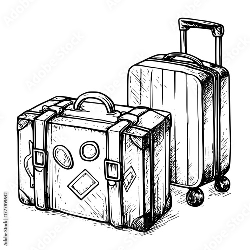 Hand-drawn travel suitcases ready for a stylish vacation adventure packing memories and visiting new destinations worldwide