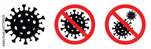 virus, coronavirus, covid19, infection, disease, pandemic, health, medical, science, biology, microorganism, bacteria, germ, danger, warning, prohibition, stop, forbidden, no, symbol, icon, illustrati