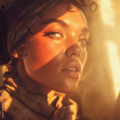 Glistening Skin With Golden Glitter Under Warm Light at Sunset