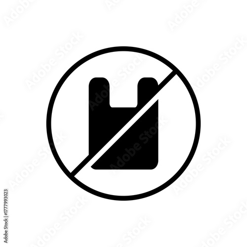 Plastic ban sign forbidden no plastic flat icon
