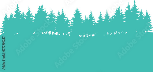 forest silhouette evergreen trees along slope teal vector design