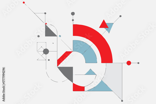 geometric abstract composition with circles triangles lines and arcs