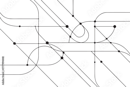 network minimalist circuit map with curved lines and node connections