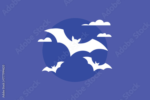 bat silhouette with full moon vector blue night sky illustration
