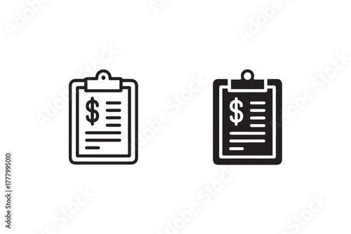 invoice clipboard solid icon with dollar symbol and text lines