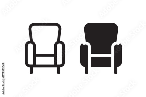armchair minimal armchair outline icons side by side vector set