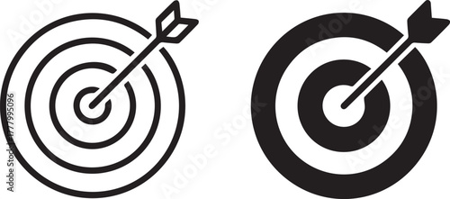 target arrow hitting bullseye icon set outlined and solid vector pack