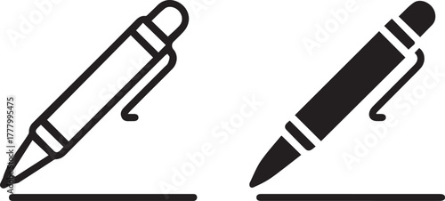 pen icon outline and filled set showing writing line vector illustration