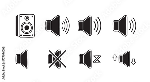 Speaker volume control icons in hand drawn style illustration set
