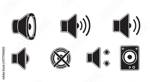 Sound volume and mute control vector icons set illustration design