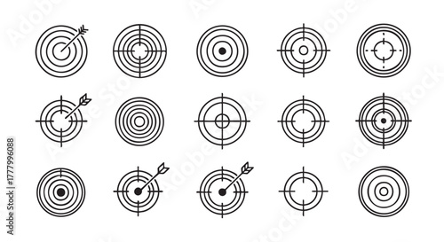 Target and Arrow Illustrations Symbolizing Goals and Achievements in Minimalist Style