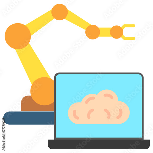 Machine Learning Icon, Mini Illustration Relate To Industry 4-0, Modern Industry. Use For Modern Concept, Ui, Ux Web And App Development.