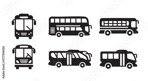 Vector illustration of different bus types depicting public transport icons