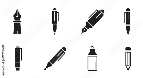 Vector Illustration of Various Pens and Markers for Writing and Drawing
