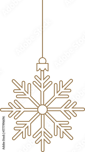 Luxury minimalist gold Christmas snowflake ornament line art vector, hanging decoration design element commercial symbol.