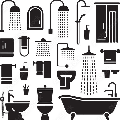 Bathroom Fixtures and Hygiene Glyph Icon Set