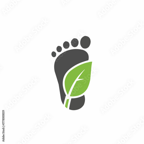 Stylized foot silhouette with green leaf overlapping the arch of the foot