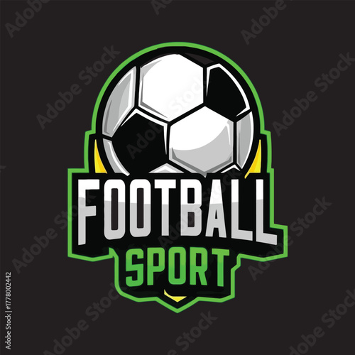 football sport logo, soccer emblem vector, green yellow black logo, stylized ball icon, sports design, dynamic football graphic, soccer team logo, sportswear branding, football symbol ,soccer logo