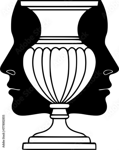 Rubin's Vase Optical Illusion, Faces or Vase Silhouette