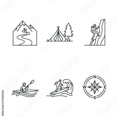 Outdoor adventure line icon set Vector