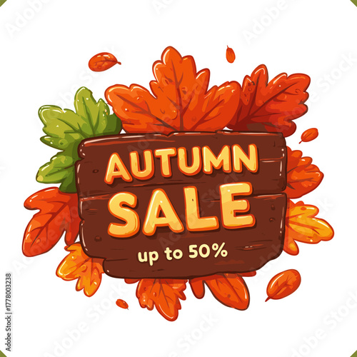 Vector illustration of autumn sale poster with colorful leaves, isolated on a white background