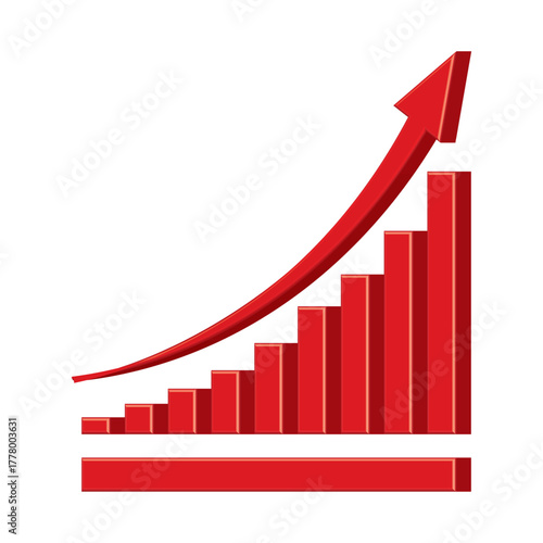Growing business 3d red arrow on white background. Profit red arrow, Vector illustration.Business concept, growing chart. Sales symbol icon with arrow moving up. Economic Arrow With Growing Trend.