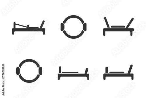 Minimalistic bed and steering wheel icons set for user interface design.