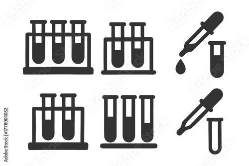 Laboratory test tubes and pipettes icons set.