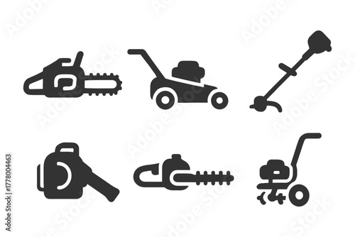 Silhouette icons of lawn and garden power tools collection.