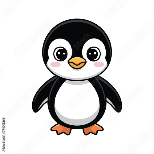 adorable antarctic penguin with orange beak and feet vector art isolated on white background