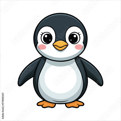 adorable antarctic penguin with orange beak and feet vector art isolated on white background