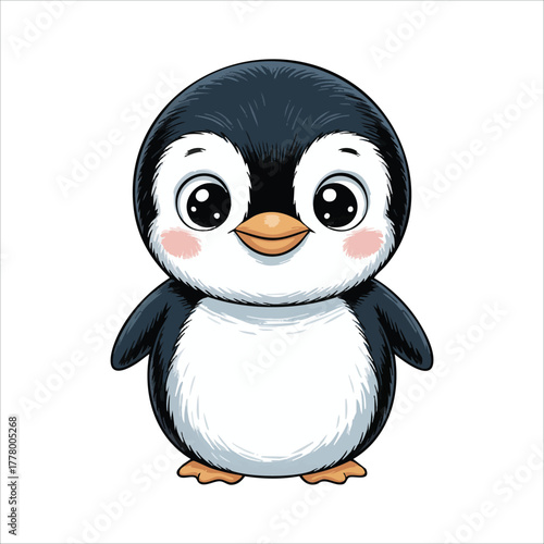 adorable antarctic penguin with orange beak and feet vector art isolated on white background