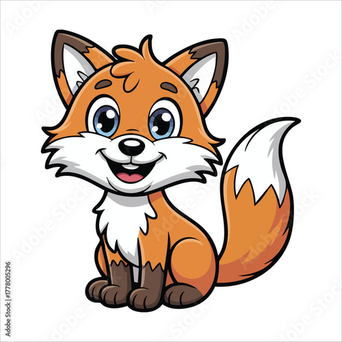 happy cartoon fox with cheerful smile and bushy tail vector art isolated on white background