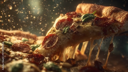 Hot Pepperoni Pizza with Stretchy Mozzarella and Basil