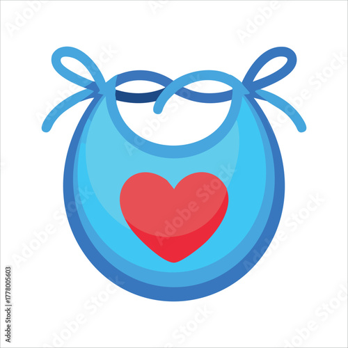cartoon baby bib with heart decoration flat vector art isolated on white background