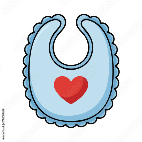 cartoon baby bib with heart decoration flat vector art isolated on white background