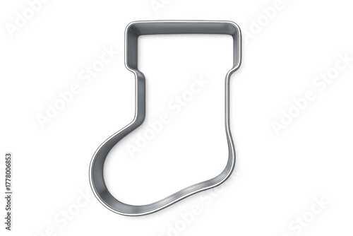 Metal christmas stocking cookie cutter, kitchen utensil for holiday baking, festive season cookie decoration on transparent background