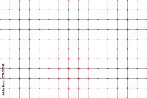 White geometric grid with red connection points. Geometric seamless pattern. Abstract texture. Simple vector illustration
