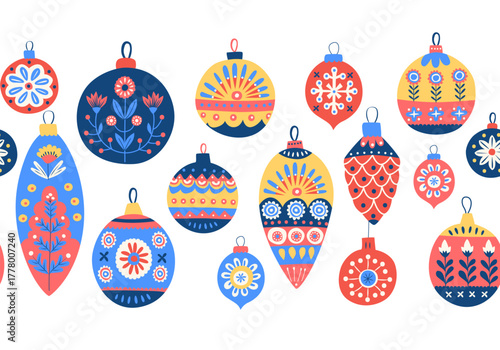 Scandinavian Christmas Ornament Pattern Festive Folk Art Seamless Background